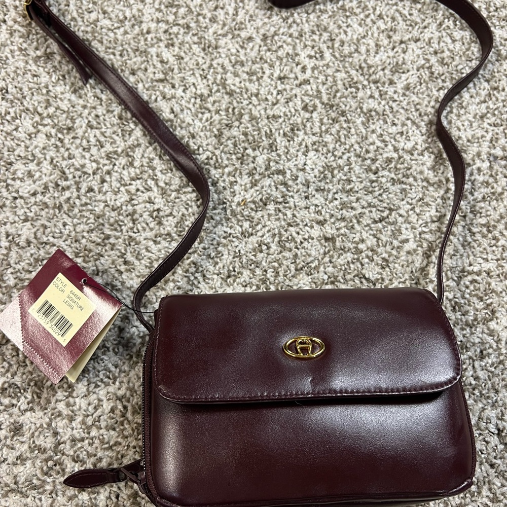 Etienne Aigner Sophisticated Brown Leather Crossbody Bag with Gold Hardware NWT